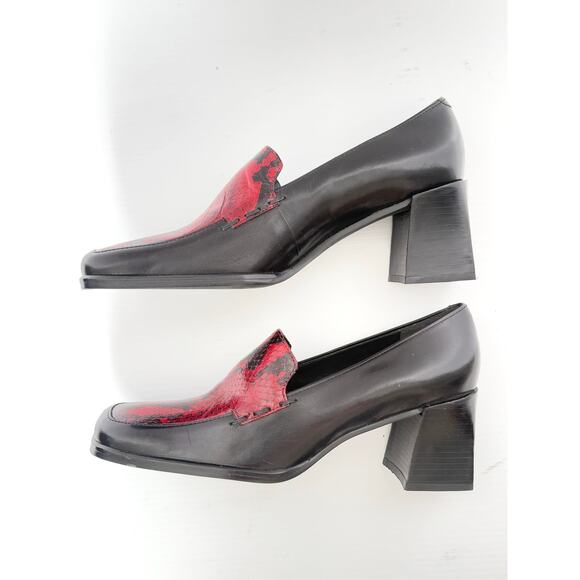Enzo Angiolini Clifton Red Snakeskin Loafers Square Toe Heels Women’s 7.5M - Picture 5 of 8